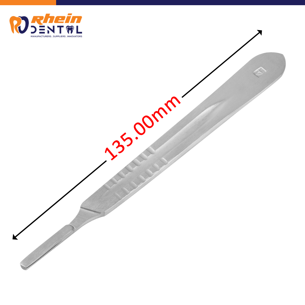 13.5cm Fig. 4 scalpel handle with a balanced stainless steel construction.