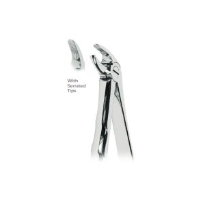 Extracting Forceps with Coderella handle With serrated tips  for Lower incisors and canines Fig. 4
