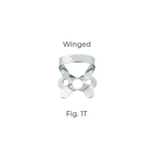 Dental Clamp Fig 1T – Winged Clamp for Premolars with Adjustable Jaws, Conforms to Gingival Line for Effective Rubber Dam Use