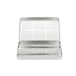 Perforated Stainless Steel Instrument Tray with 23-Slot Insert Frame – 288x187x39mm – Autoclavable for Dental or Surgical Use
