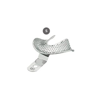 Perforated S.S. impression tray with retention rim for total dentures Small Sized (S) for lower edentulous jaws, L68