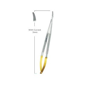 Micro-Barraquer TC Needle Holder 18cm with Curved Jaws – Precision Surgical Tool with Tungsten Carbide Inserts for Micro Suturing