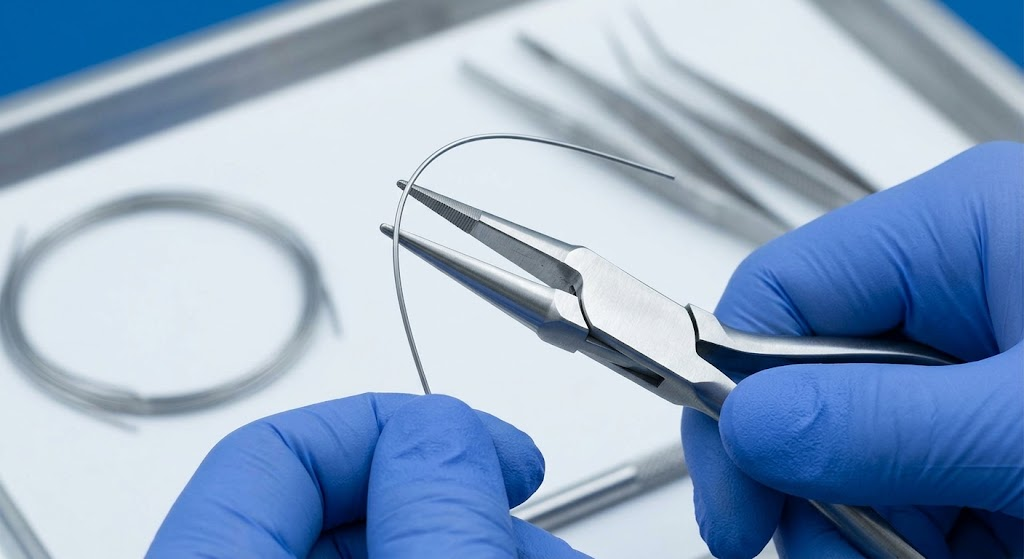 The asymmetric jaw design is what allows precise, controlled archwire bending.