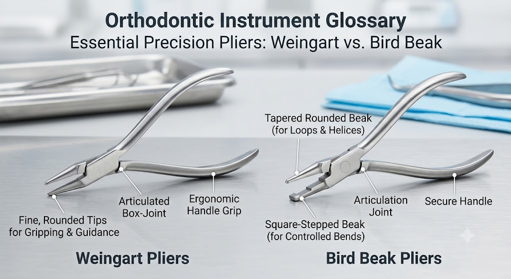 Orthodontic instrument glossary showing Weingart and Bird Beak pliers