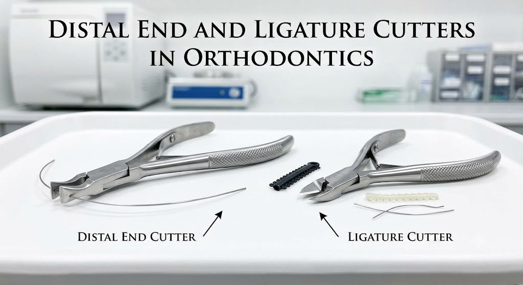 Orthodontic instrument glossary showing distal end and ligature cutters