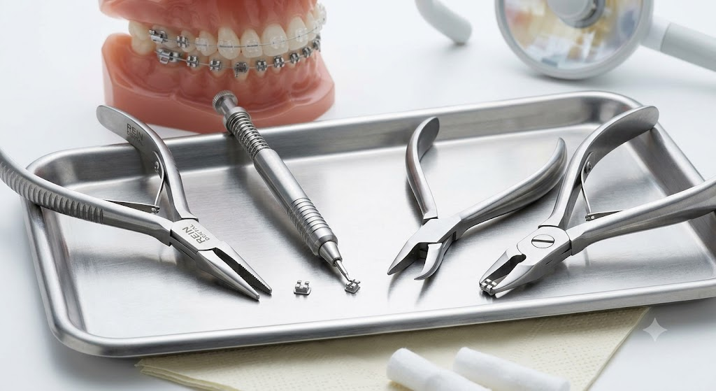 Orthodontic tools for bracket positioning and removal