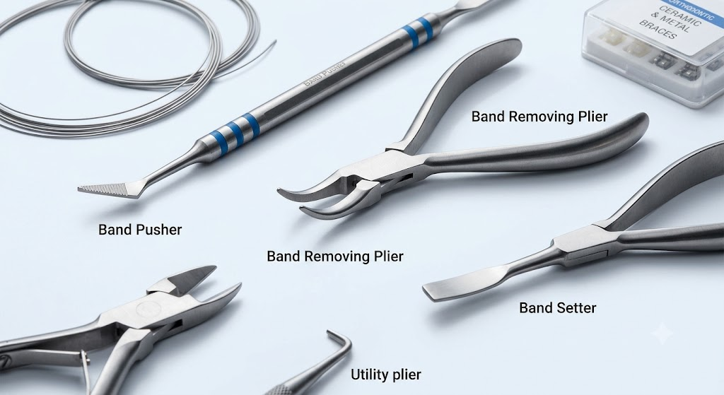 Orthodontic band instruments for fixed braces