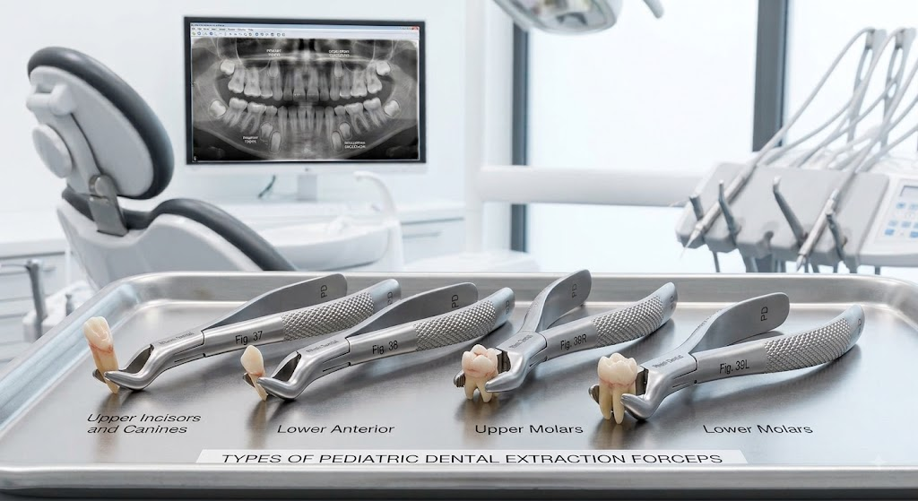 Types of pediatric dental extraction forceps