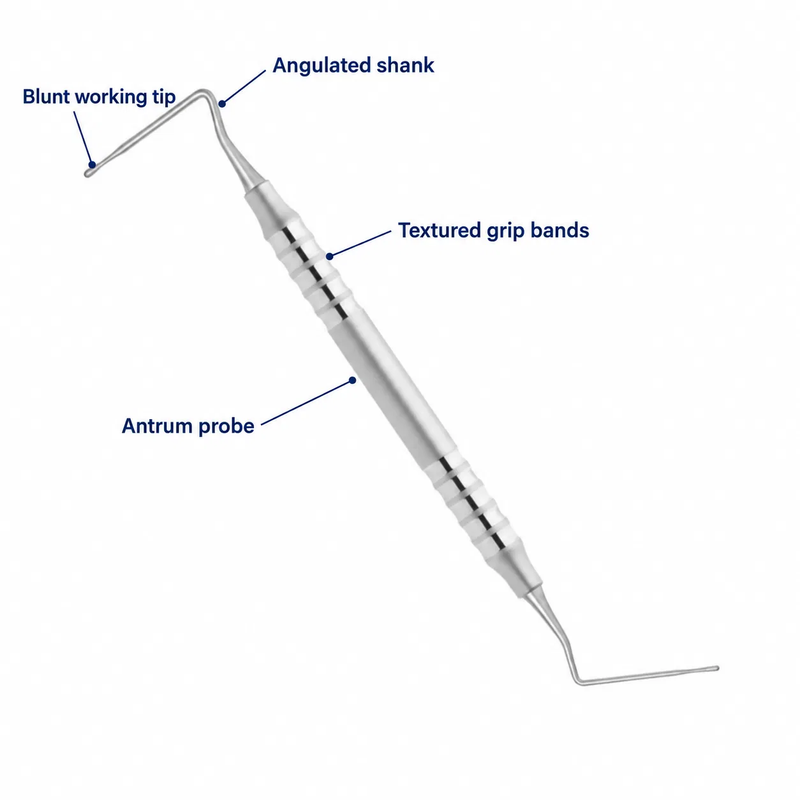 Antrum probes in dental surgery used to detect oroantral sinus communication, 14 cm calibrated instruments