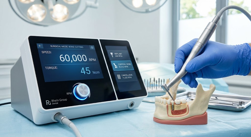 Modern surgical motors allow precise RPM and Ncm torque adjustments tailored to the procedure and bone type.