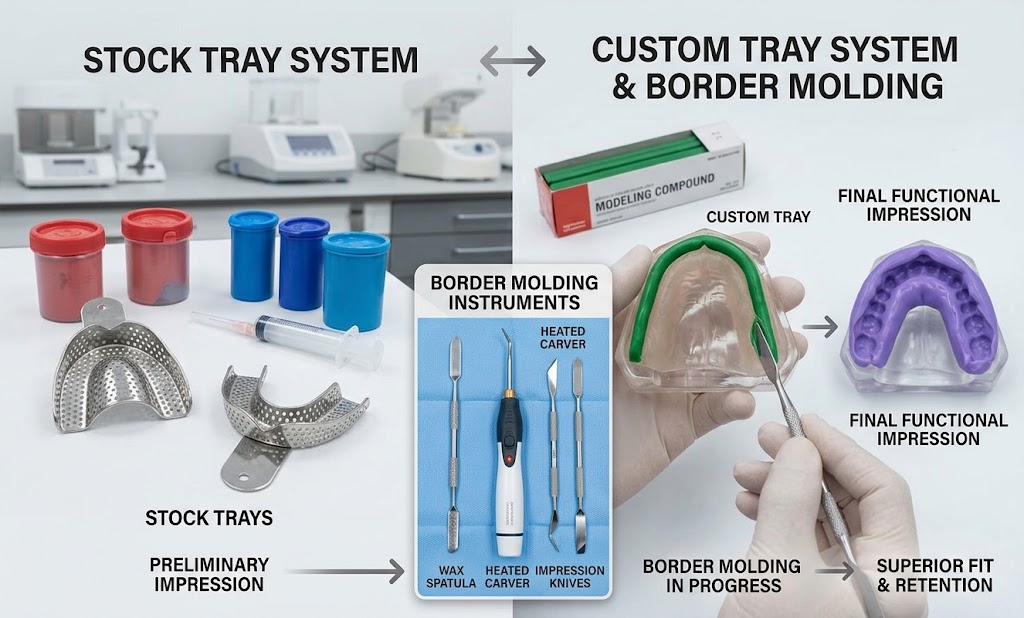 Stock vs. Custom Edentulous Impression Trays: How Border Molding Instruments Achieve the Perfect Final Fit