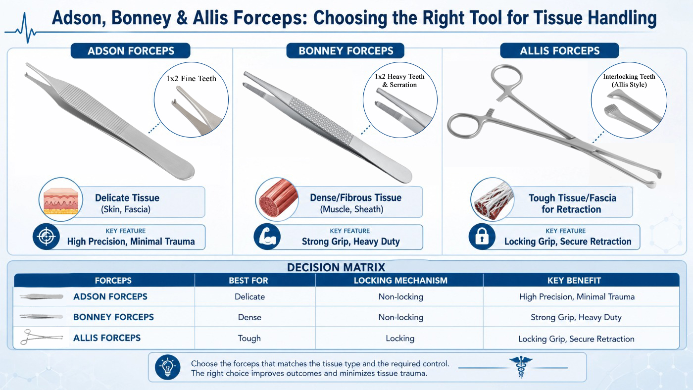 Adson vs. Bonney vs. Allis Forceps: Surgical Tissue Forceps Comparison Guide