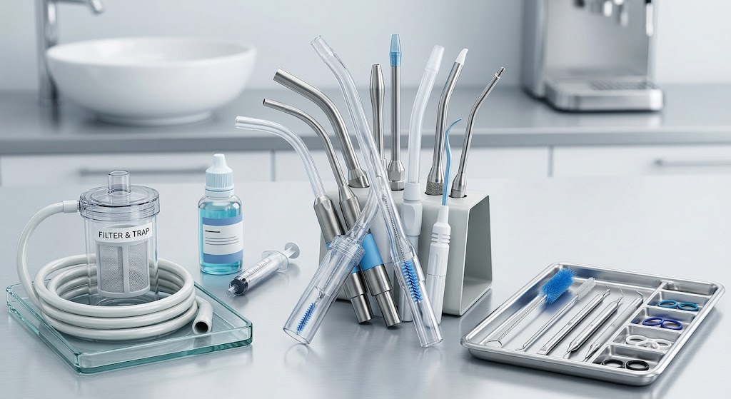 Prevent blockages, boost suction power! 🦷💨 Keep your dental suction tips clean for optimal vacuum performance.