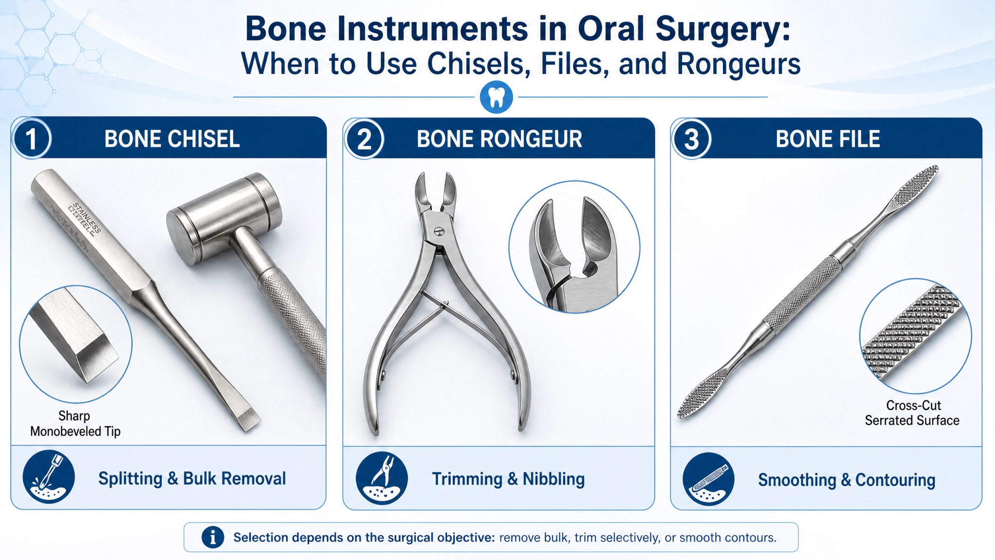 Bone Instruments in Oral Surgery: Chisels, Files & Rongeurs