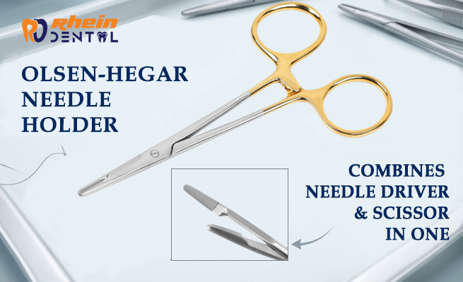 The Olsen-Hegar needle holder combines a needle driver and scissor in one instrument.