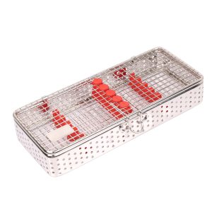 Slim Dental Sterilization Cassette 5Pcs – wire mesh body with red silicone holders