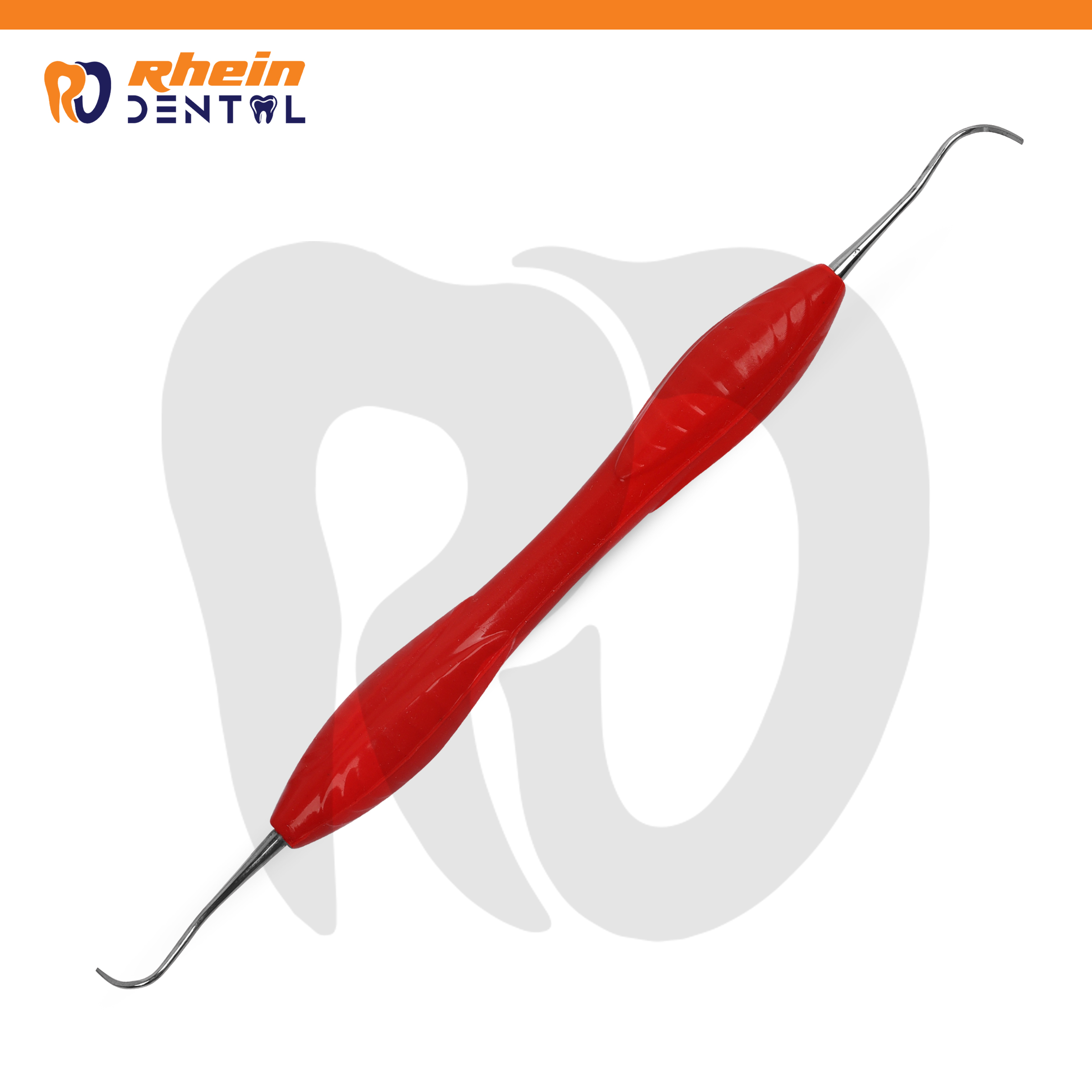 Younger Good Scalers red handle close-up showing slim S-bent shanks and curved working ends