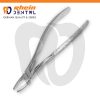 Upper premolar extracting forceps with curved beaks and cross-hatched handle, full view