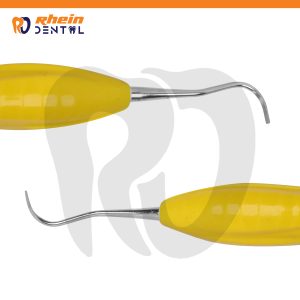 Younger Good Scaler curved blade tip and slim bent shank detail for subgingival access