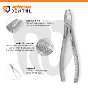 Autoclavable stainless steel upper extraction forceps, Fig 1 pattern, angled overview
