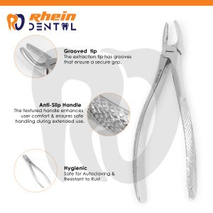 Cross-hatched handle texture on premolar extraction forceps for a firm hand hold