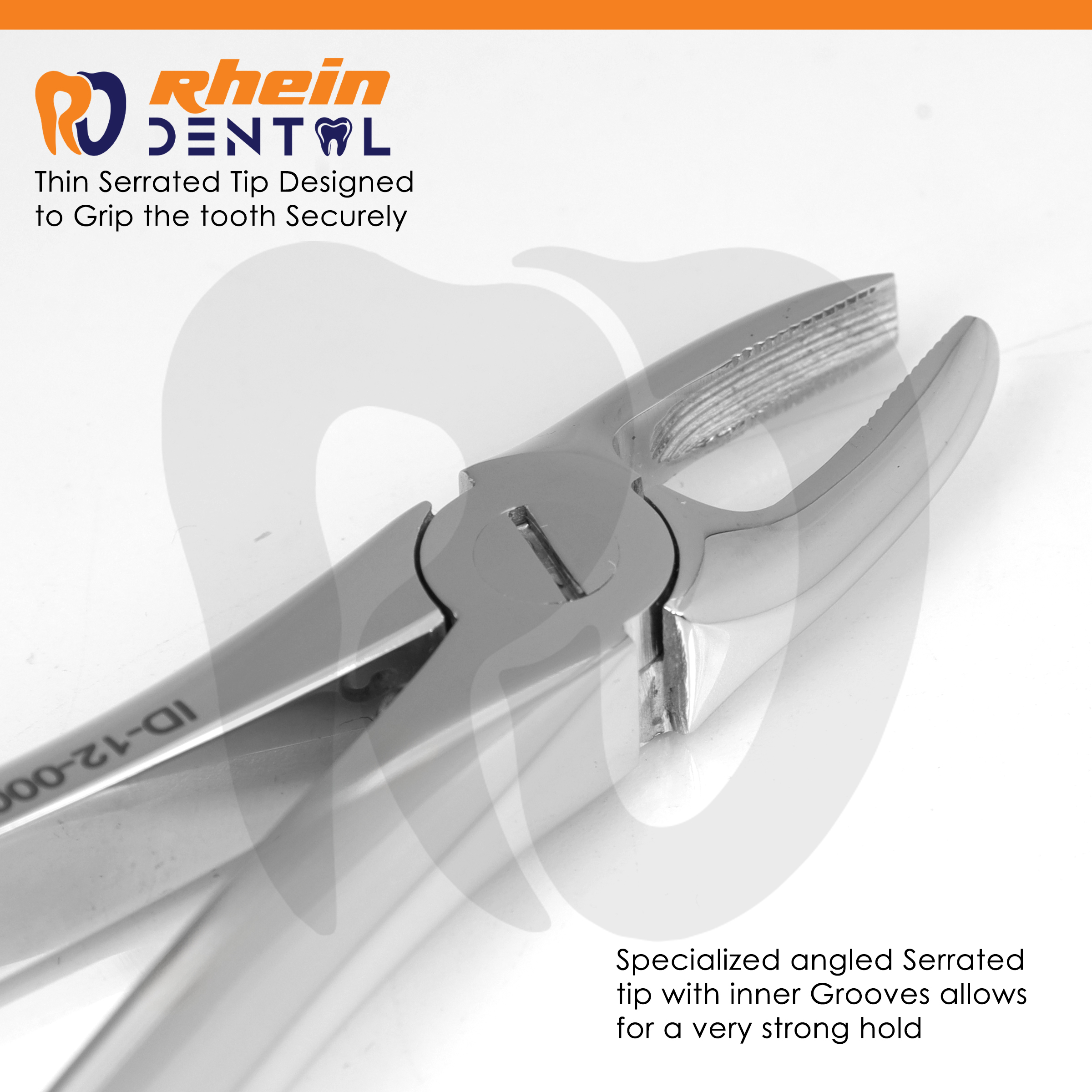 Cross-hatched anti-slip handle texture on dental extracting forceps