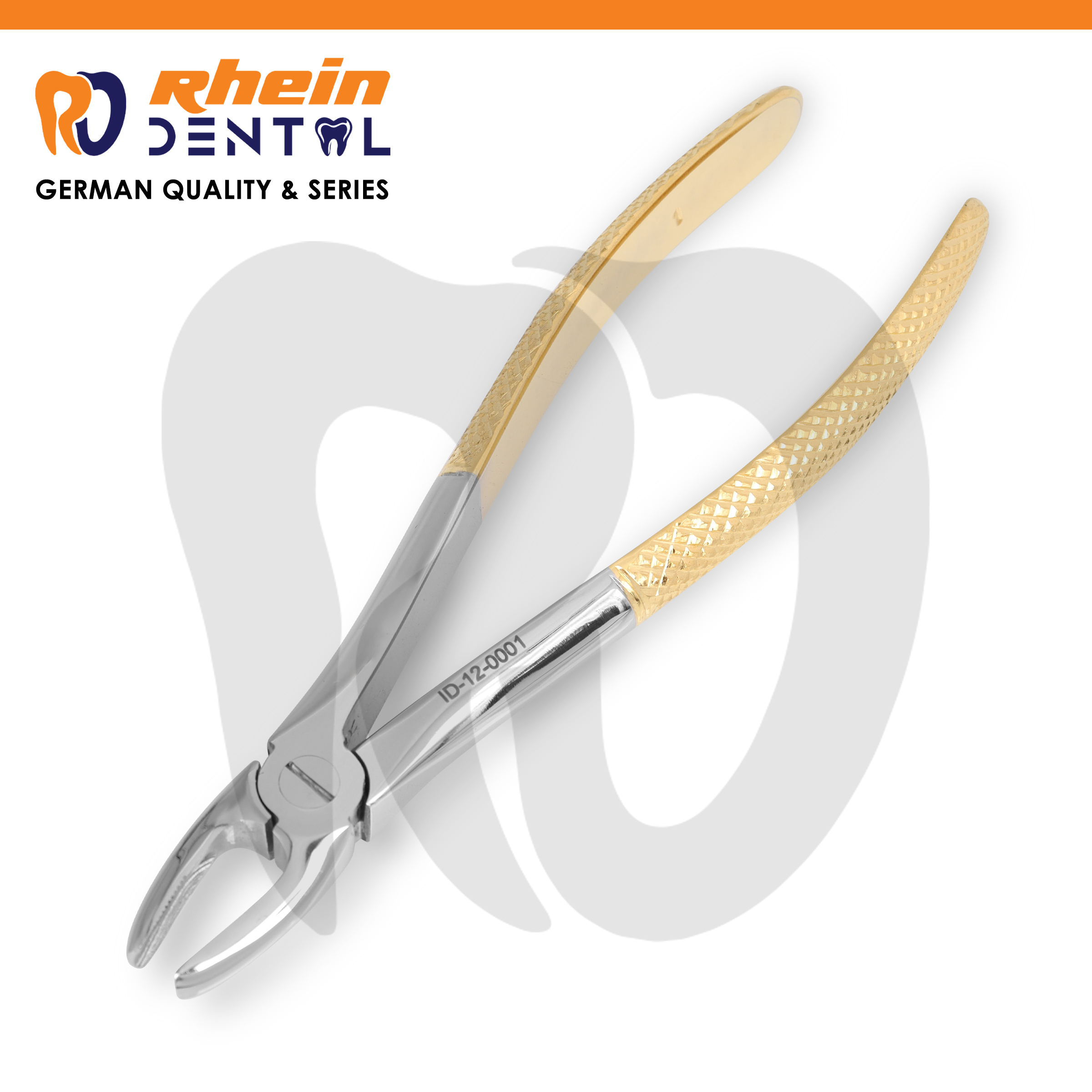 Cross-hatched anti-slip handle on Extracting Forcep TC Fig 1 for stable control