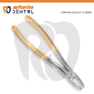 Side profile of stainless steel extracting forceps TC with curved shank and hinged joint