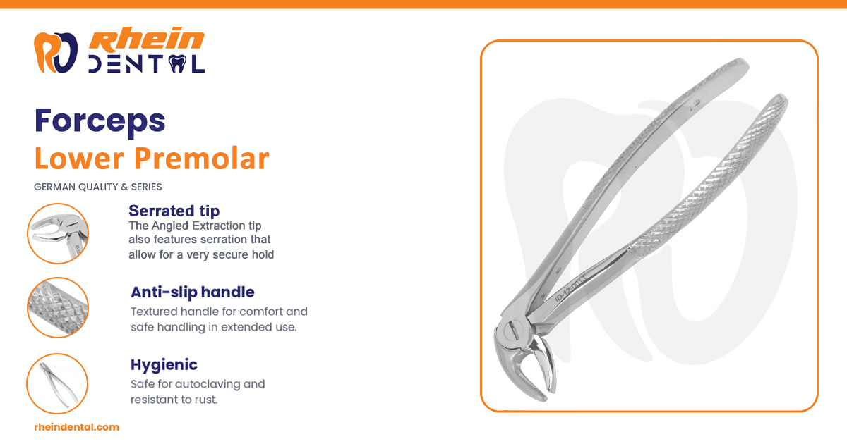 Rhein Dental extracting forceps RD-ID-12-0017 with grooved tip and textured anti-slip handle
