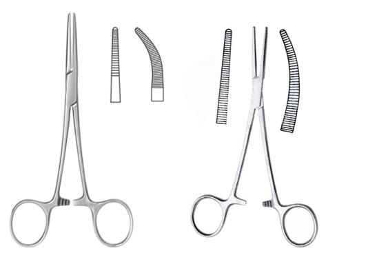 Kelly and Crile hemostats differ in length and jaw serration design, providing controlled clamping for effective bleeding control during surgery. Select 73 more words to run Humanizer.